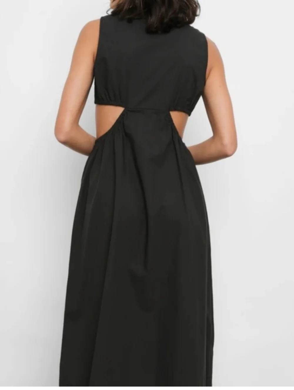 Rails Rizo Cutout Poplin Black Midi Dress with Front V- Neck- Medium - Picture 7 of 11